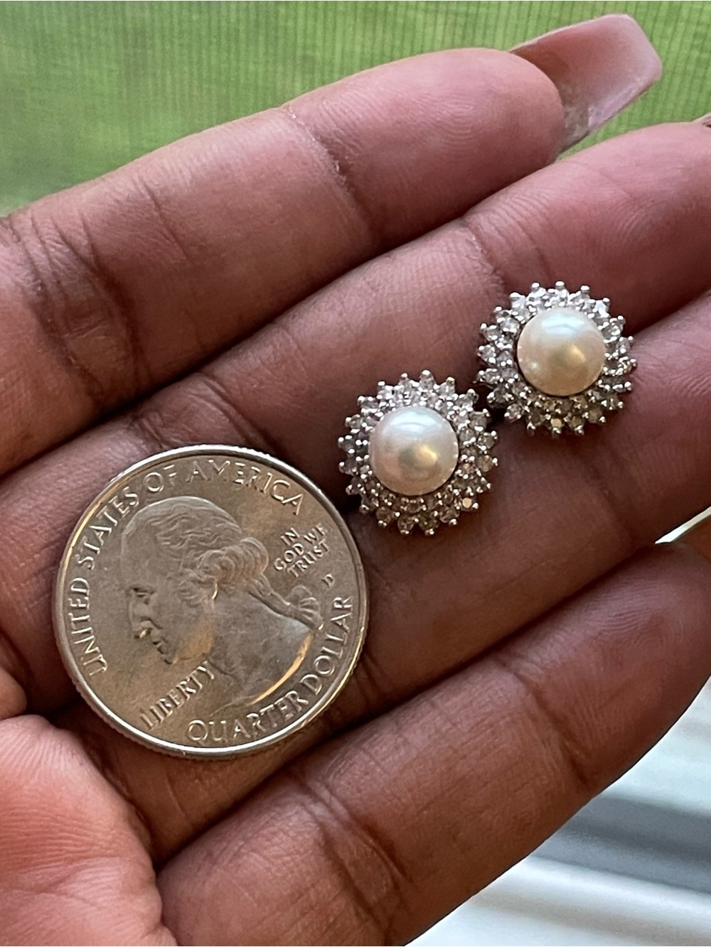 Real! 10kt Gold Diamonds & Pearl Earrings - Picture 2 of 10